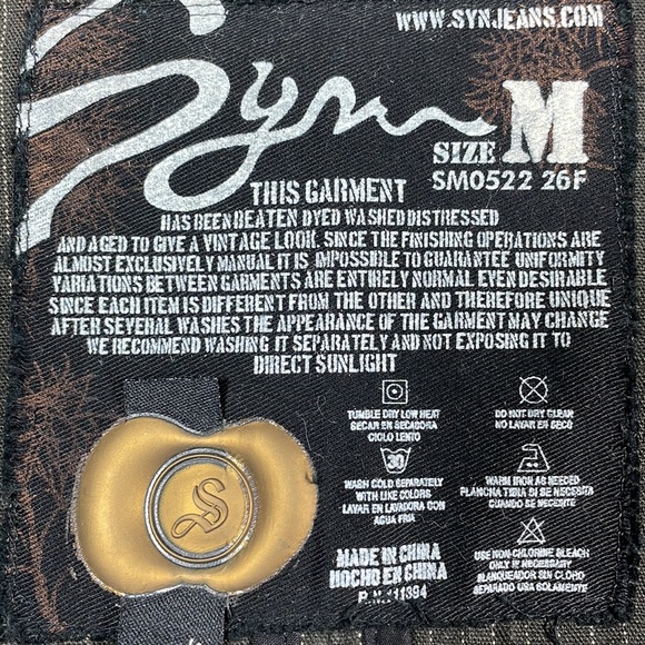 Syn Jeans unique vintage look brown pin stripes military jacket size M - Picture 11 of 11